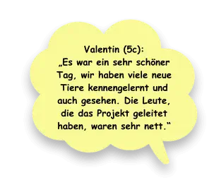 Valentin (5c):  „Es war ein sehr schöner Tag, wir haben viele neue Tiere kennengelernt und auch gesehen. Die Leute, die das Projekt geleitet haben, waren sehr nett.“