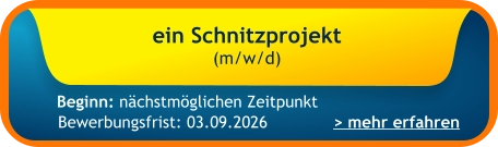 Bewerbungsfrist: 03.09.2026 ein Schnitzprojekt  (m/w/d)    > mehr erfahren Beginn: nächstmöglichen Zeitpunkt